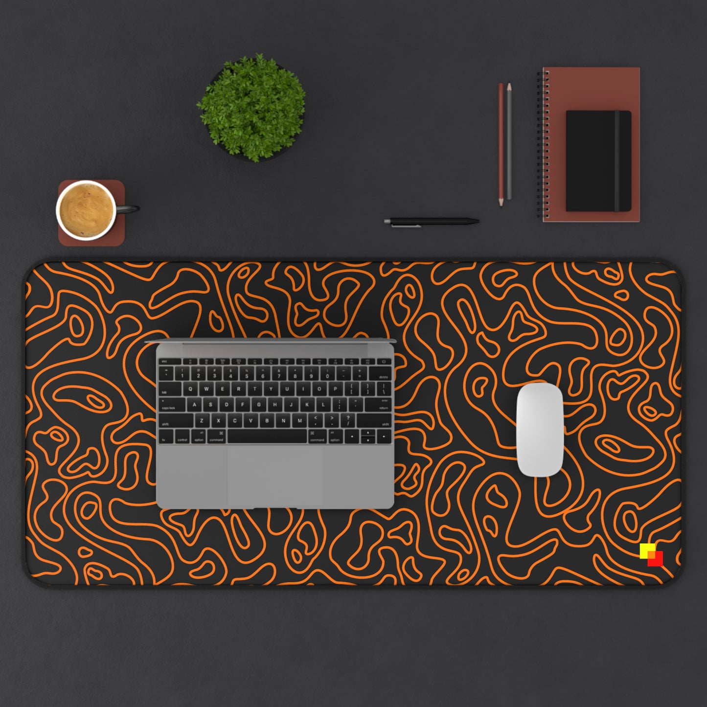 Orange and Black Topographic Mouse Pad / Desk Mat