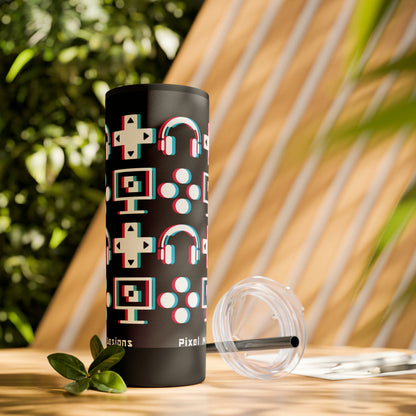 Glitchy Gaming 20oz Skinny Tumbler with Straw