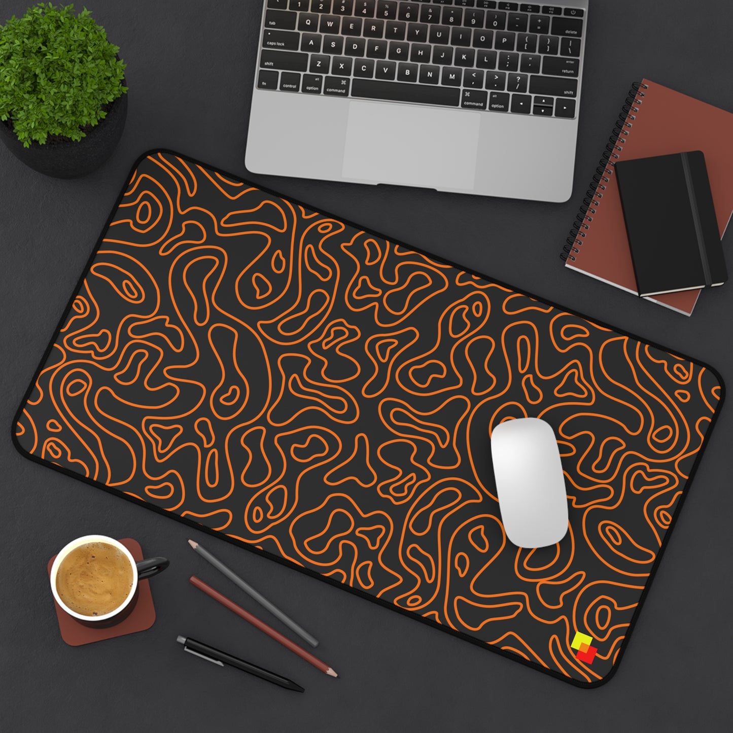 Orange and Black Topographic Mouse Pad / Desk Mat