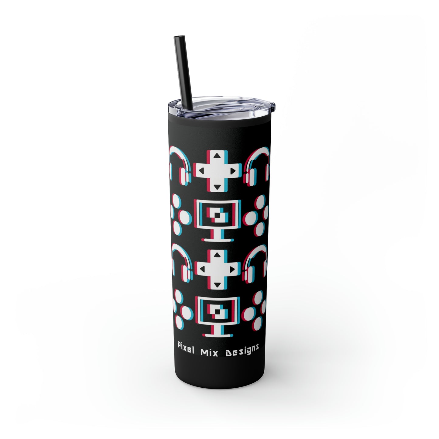 Glitchy Gaming 20oz Skinny Tumbler with Straw