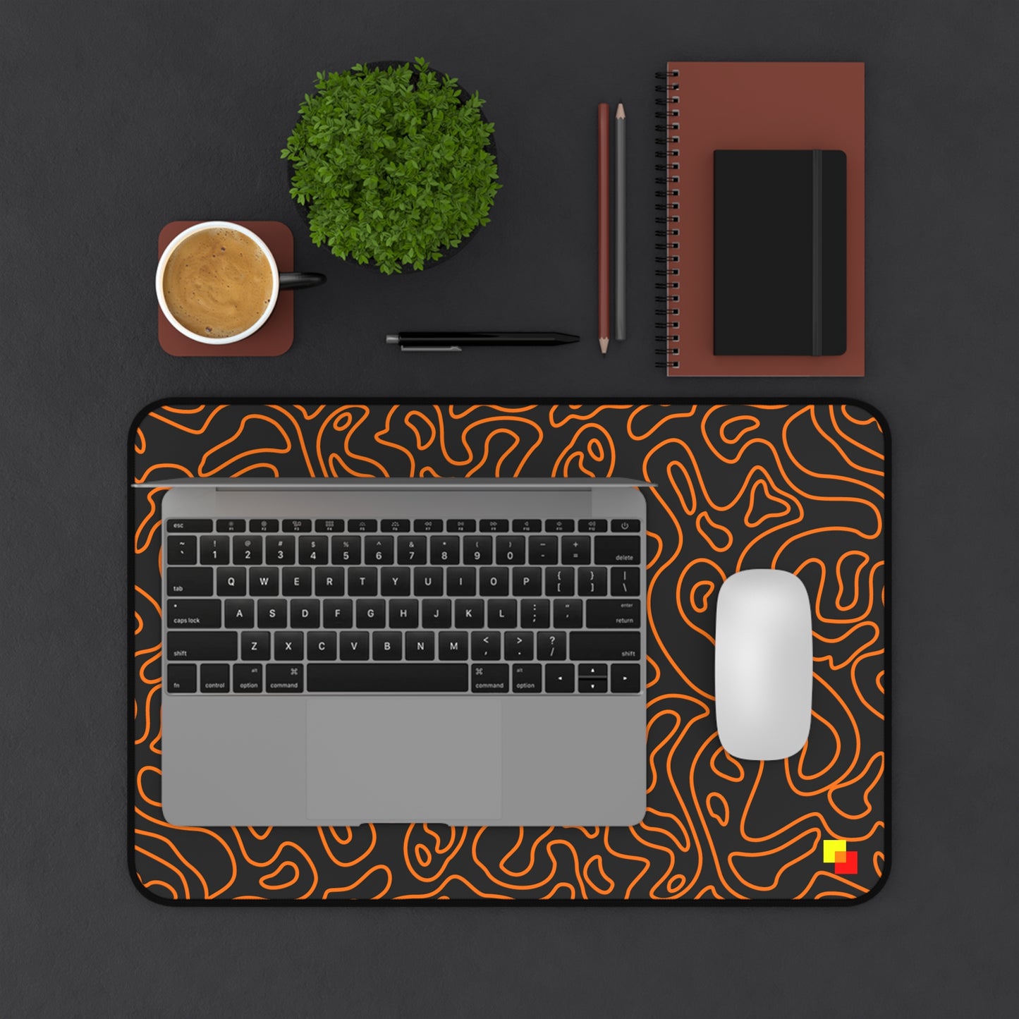 Orange and Black Topographic Mouse Pad / Desk Mat